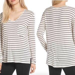 BP (Nordstrom) black and white striped pocket long sleeve relaxed t-shirt XS